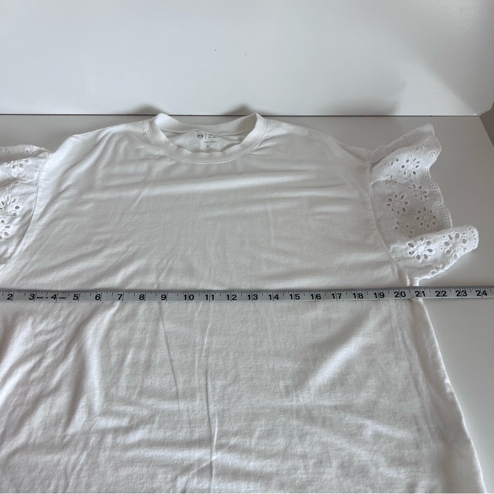 AG Adriano Goldschmied Sena Ruffle Eyelet Flutter Tee Cottagecore Top - Picture 8 of 10